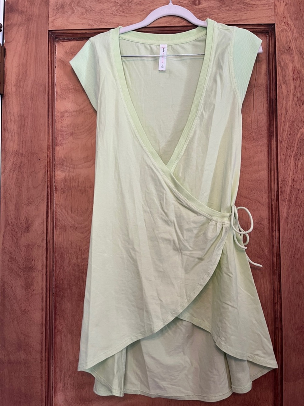 Lime Green Wrap Front Cap Sleeve Dress